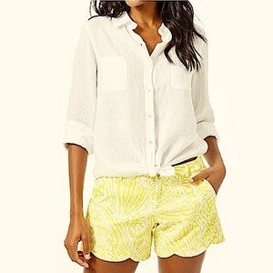 Lilly Pulitzer Palmita Lemon Yellow Scalloped Stretch Shorts Womens 12 NWT